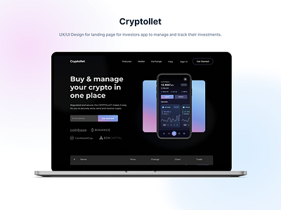 Cryptollet - UX/UI Designer for landing page for investors