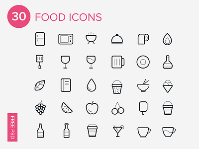 30 Foods Icons-Free Icon Set app food icons free freebie icon icon set icons ios7 line ui ux