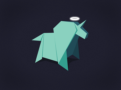 Origami unicorn almighty green halo illustration origami turquoise unicorn