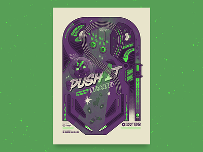 Push It NYE - poster halftones illustration pinball poster space