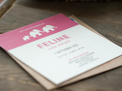 Birth card design baby birth card elephants pink screenprint