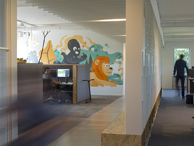 iWink Mural grey groningen illustration lion mural octopus orange spraypaint wallpainting