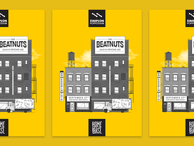 Homebase presents: The Beatnuts - poster concert halftones hiphop illustration poster print skyline yellow
