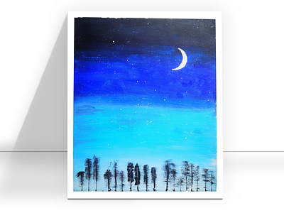 Bare branches in the moonlight ---- A Artful Original Paint design drawing illustration painting