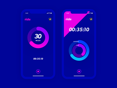 Ride app bike blue cycling ap distance exercise exercise app pink running timer ui ux