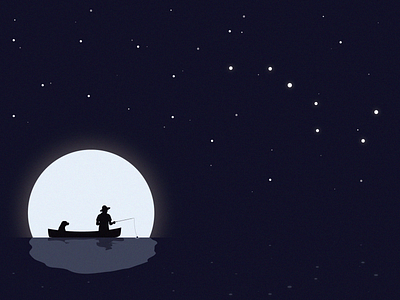 Fishing by the Moonlight illustration moon night stars vector water