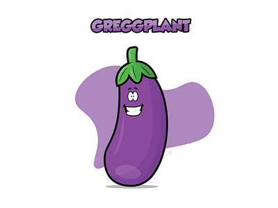 G R E G G P L A N T cartoon character comic eggplant face flat design food happy illustration illustrator purple vector