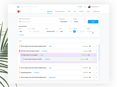 People Managment Software - Goals Page advanced advanced search animation app b2b browse dashboard employees enterprise goals management okr people saas search task manager tasks