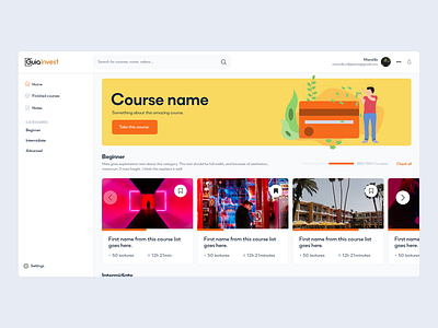 GuiaInvest - Courses Platform banner bookmark card course lecture platform profile search sidebar video