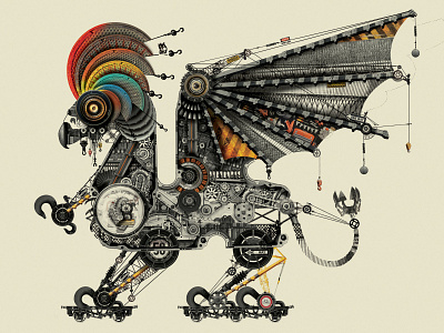 Mechanic Griffo bird crane cranes eagle fauna mecanica gears hook ilustration mecanico mechanic wheel