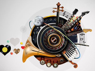 Music collage hearts instruments love music play world