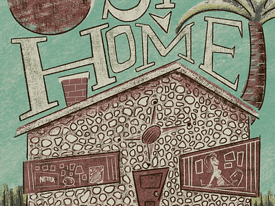Stay Home illustration mid century modern retro stay home