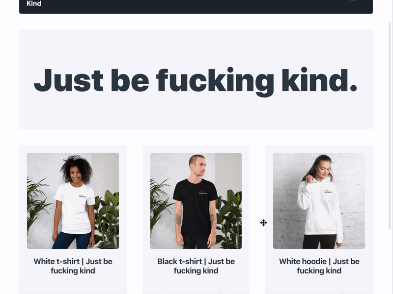 [WIP] Be Fucking Kind | Ecommerce Site chakra ui dark mode ecommerce just be fucking kind tshirts web design