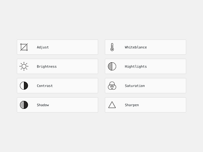Photo editing tool icons
