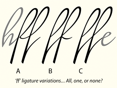 ff ligature combos…which should it be? font lush script typeface