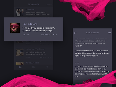 Rolemance - The Romantic Roleplay App app application behance case study chat dark girl ios mobile profile typography ui