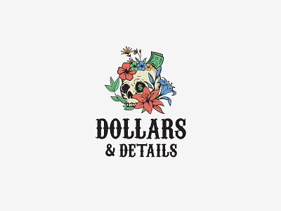 Logo for Dollars & Details app botanical design dollars icon illustration logo skull art typography vector