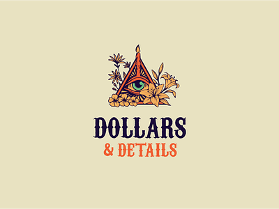 Logo for Dollars & Details botanical art design dollars eye icon illustration logo typography