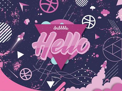 Hello Dribbble! debut first hello illustration invite shot space