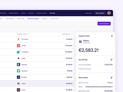 Spendesk new 'Accounts Payable' page app clean components dashboard data table design design systems finance fintech interface product startup table ui ui design ux ux ui web website