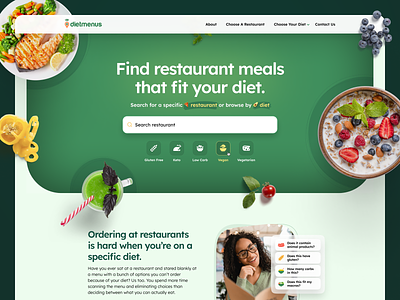 DietMenus — FoodTech startup app branding design diet food foodtech gluten-free homepage keto landing page meal restaurant saas startup typography ui ux vegeterian web design webdesign