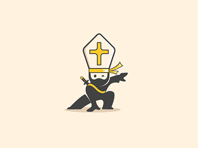 Ninja Pope flat icon illustration logo mascot modern ninja playful pope vector