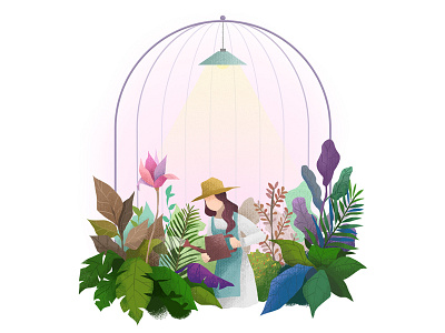 花房女孩 flower gardener girl green illustration plant