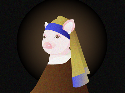 Piggy with a Pearl Earring design illustration