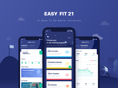 EasyFit 21 Preview Cover animation app branding design fitness fitness app flat icon illustration interface queble ui user experience ux