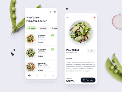 Food Delivery UX-UI Design app cards cook ecommerce food health interface ios menu menubar minimal mobile online shopping product recipe restaurant salad store ui ui ux