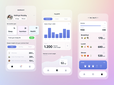 Fitness App - UI Concept activity calories clean diet food graphic health health app healthcare interface meal planner minimal mobile sport tracking app training ui ux weight