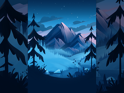 Mountains adventure background digital art digital painting environment gradient graphicdesign illustrations illustrator landscape mountain nature outdoor procreate river sky travel vector winter woods