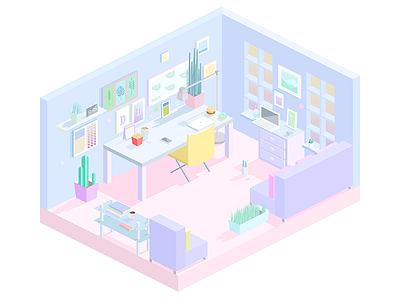 Room 2.5d colors design graphic illustration illustrator isometric minimal plant room vector web