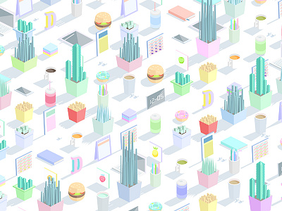 Isometric pattern 2.5d burger flat illustration isometric minimal objects pack set soft vector web