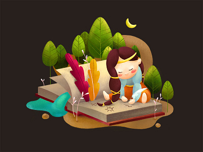 Little Writer book cartoon character child children colors fairy tale forest illustration moon tale