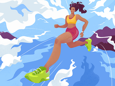 Run 2d cloud color fitness illustration motion park runner sport wind woman