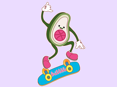 Dribbblocado avocado ball cute pink shaka skateboard sticker
