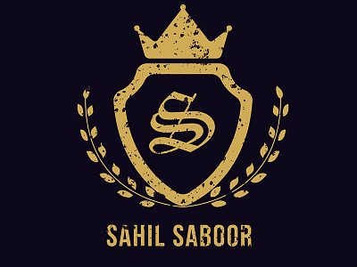 Royalish shield logo with grunge texture crown gold grunge initial logo royal shield texture