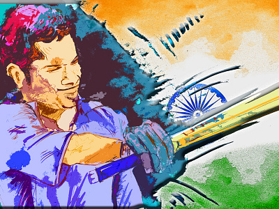 Illustration Art batsman cricket digitalpainting illustration india masterblaster painting sachintendulkar sketch sports the legend