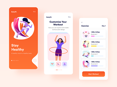 Fitness & Workout App UI 🏃‍♀️💪 activity app clean design exercise fintess gym health interface minimal mobile saddam sport tracker trainer training ui ux wellness workout