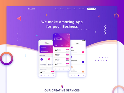 Banko App Landing Page agency crypto dashboard ui design finace financial gradient landing page marketing mobile app product social media technology ui user experience user interface ux web app web design website