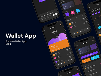 Premium Wallet App UI Kit bitcoin finance mobile app ui design ux design wallet