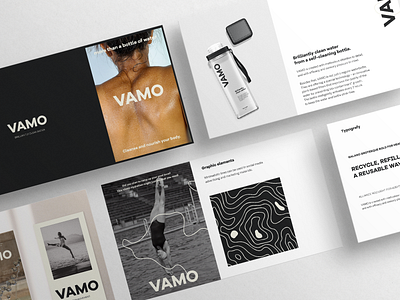 Branding of the water brand Vamo bottle branding graphic design logo package ty typography water
