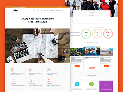 Corporate Travel banner experience graphic hero highlight icons mockup tours travel ui design user interface website