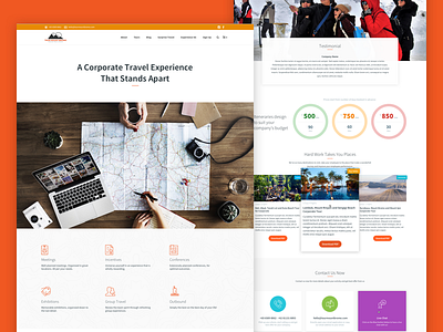 Corporate Travel banner experience graphic hero highlight icons mockup tours travel ui design user interface website