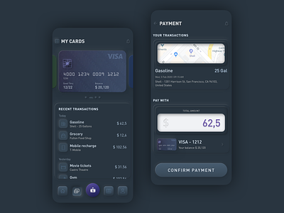 Bank app Dark Mode in Skeuomorphic