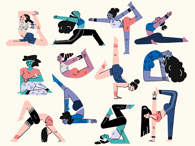 yoga characters desing fitness girl illustrations yoga