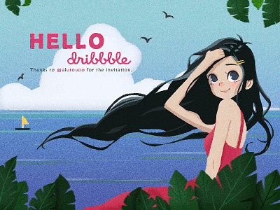 Hello，Dribbblers！ debut dribbble first girl hello illustration plant