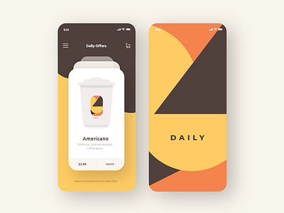 Simple coffee shop app card colorful iphone iphonex mobile mobileui ui ux ui