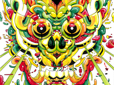 Watcher, IV. art artwork colorful eyes illustration inking mask ornate painting traditional watching weird
